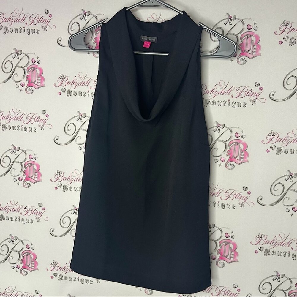 Vince Camuto scoop neck blouse tank top flowy Black Sleeveless Top luxe classic